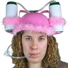 Casco Rosa con Plumas con Soporte Bebidas