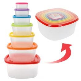 Food Storage Containers with Coloured Lids (7 pieces)