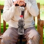 Wooden Cane with Bell and Bottle Holder